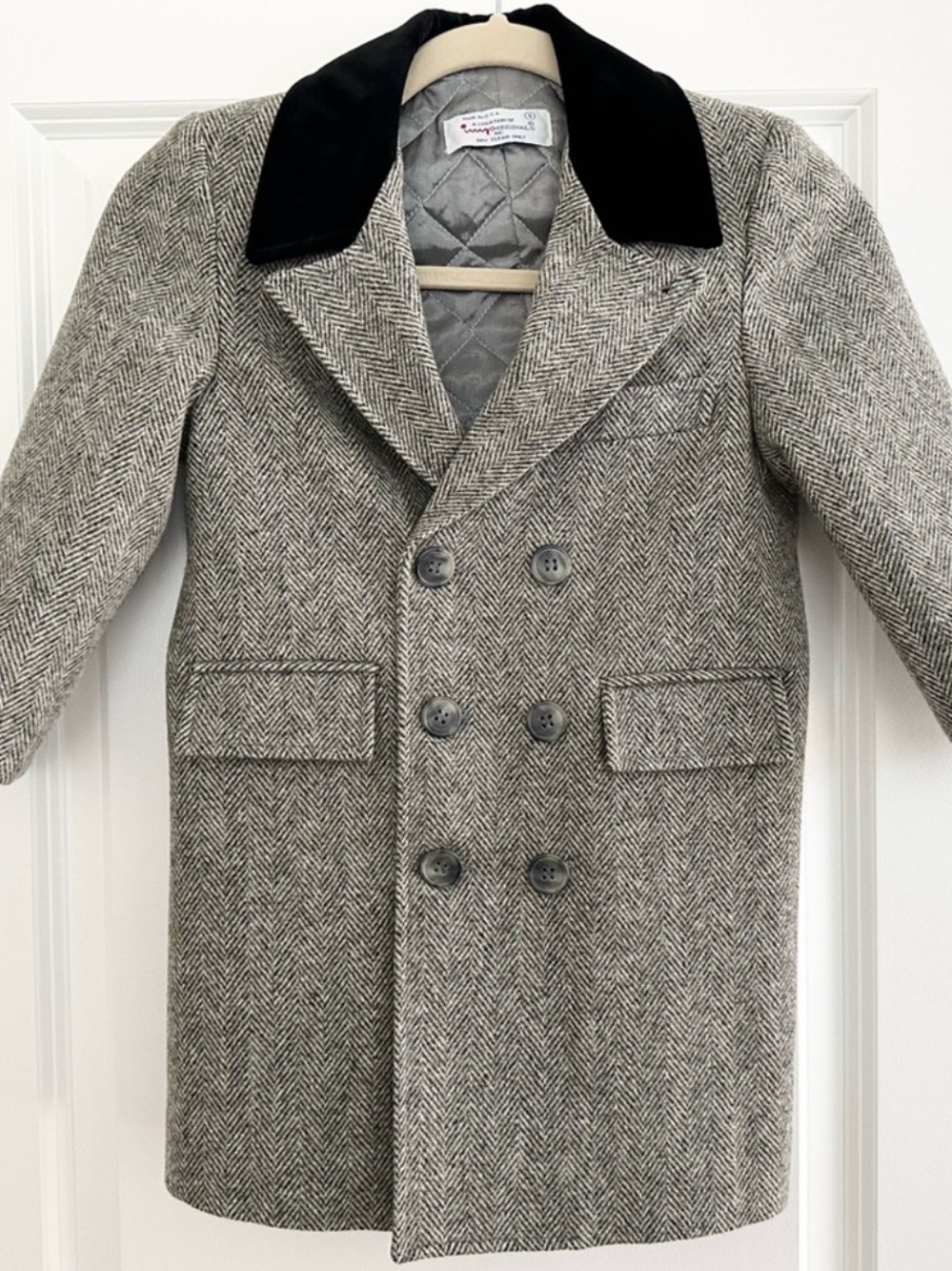Girls Vintage Imp Originals Wool Tweed Double Breasted Pea Coat - Velvet / Fall